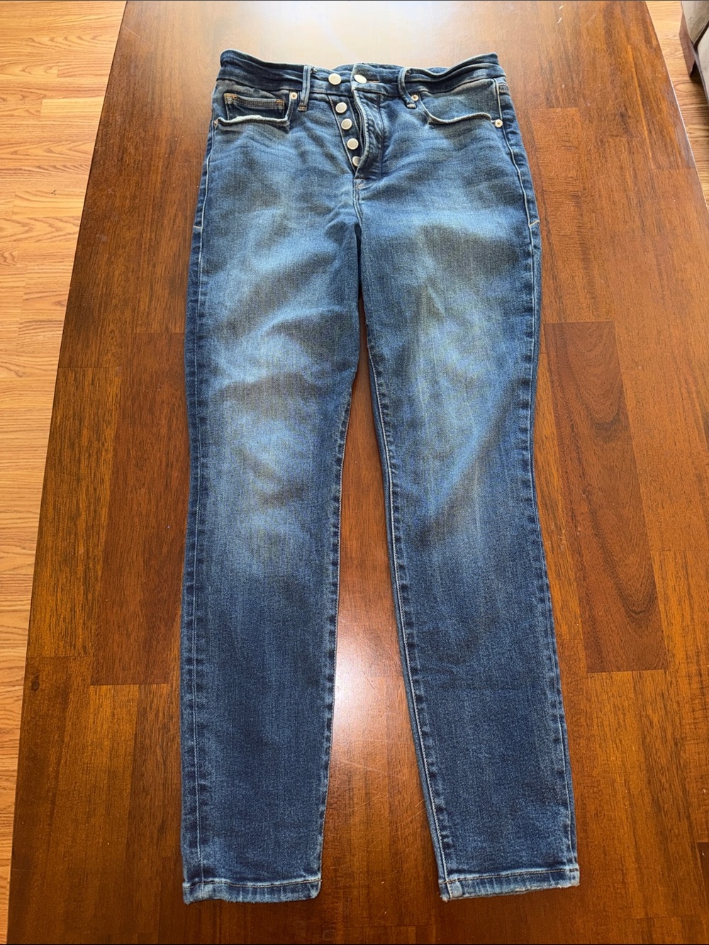 Good American Ladies Good Waist Asymmetrical Button Fly Skinny Jeans Size 8/29